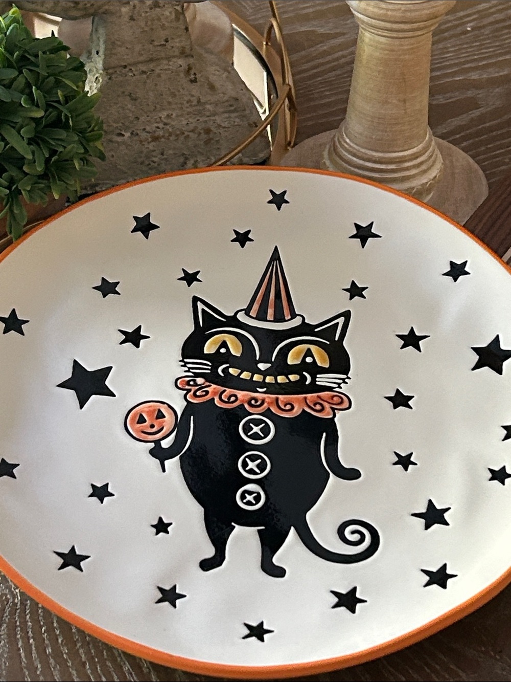 NEW! Vintage Inspired Halloween Circus Black Cat Serving Plate Platter